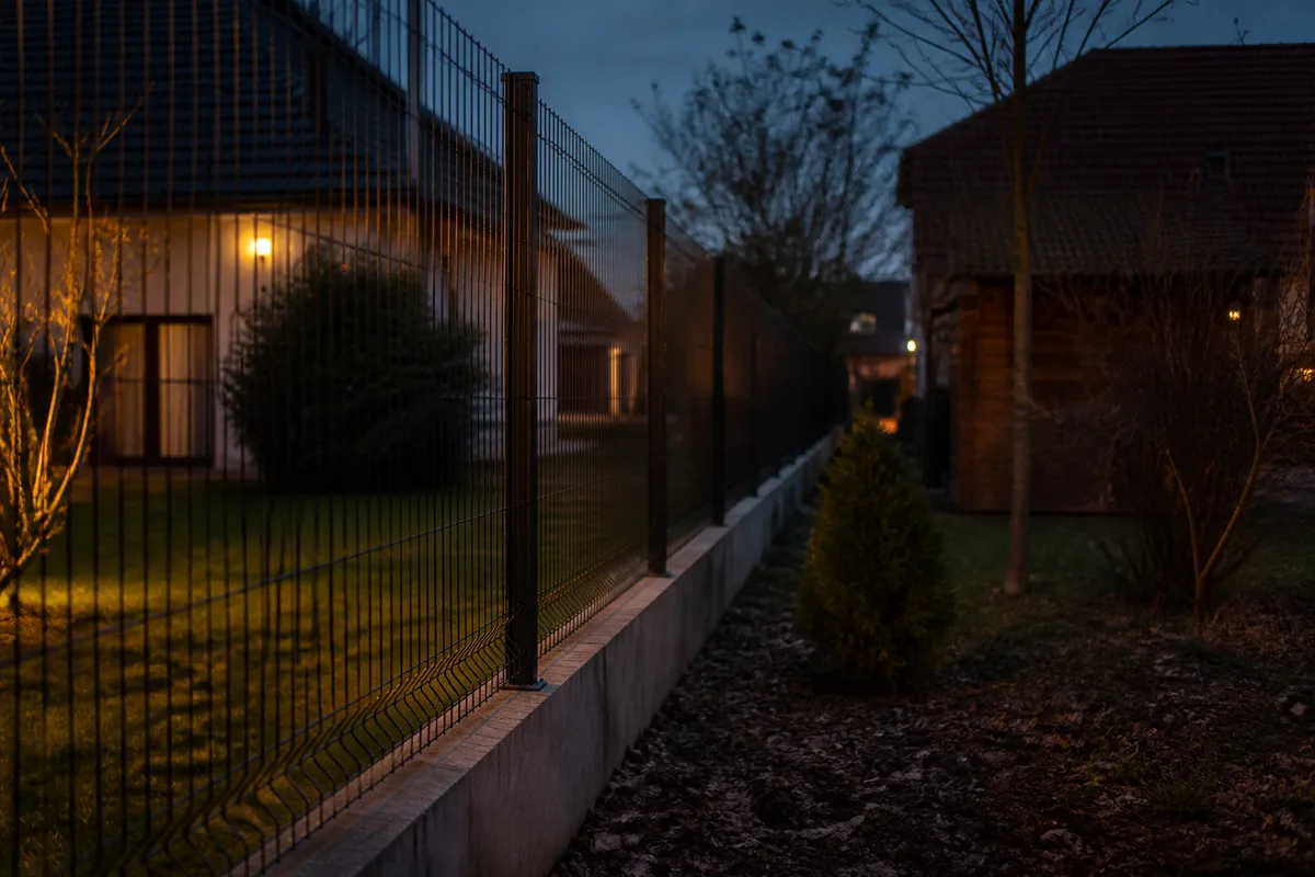 Clôture posée exactement sur une limite séparative entre deux jardins